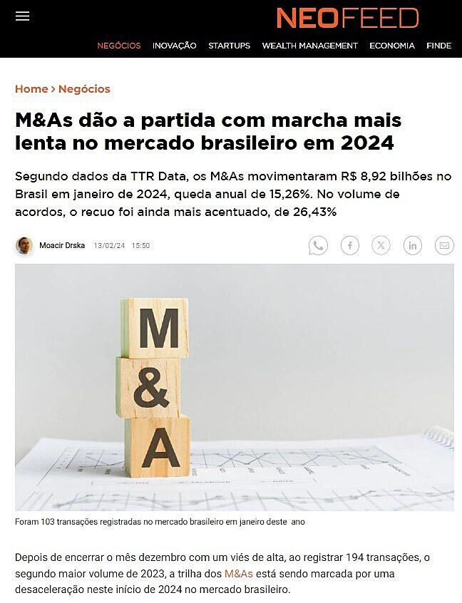 M&As do a partida com marcha mais lenta no mercado brasileiro em 2024